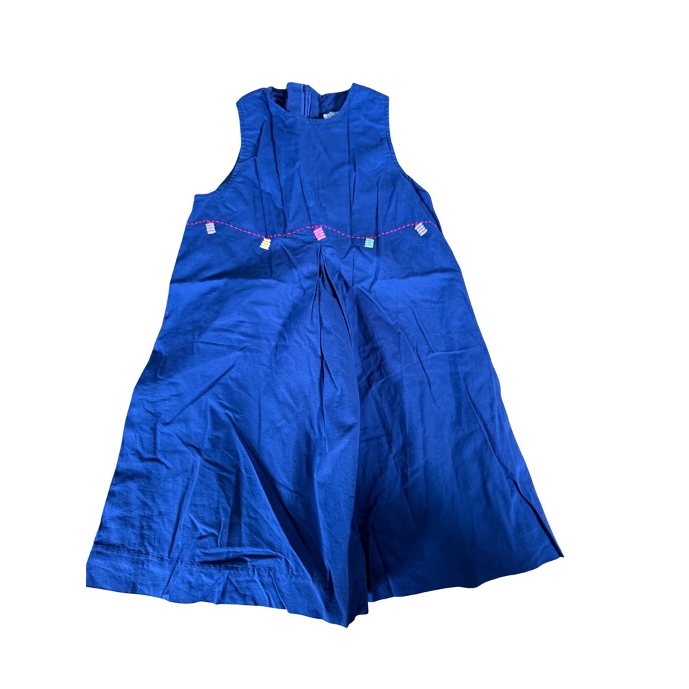 Jacadi Paris Girls Blue Cotton Embroidered A-Line Dress Size 6